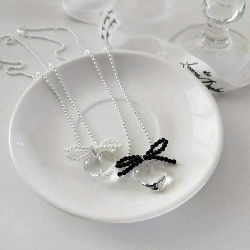 Simulated Pearl Necklace Female Temperament Pearls Bowknot Collarbone Chain Student Adjustable Chain Sweater Chain