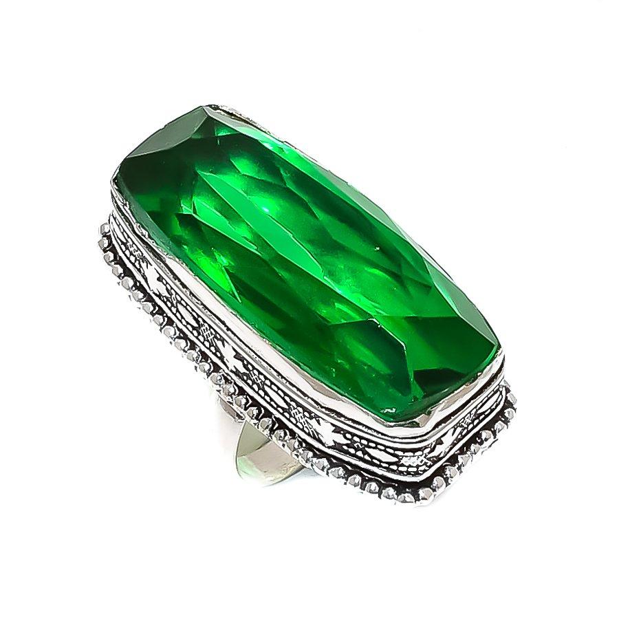 Natural Peridot Gemstone Handmade 925 Sterling Silver Jewelry Ring Size 8 ETC-14800