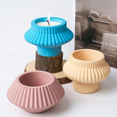 Striped Lantern Tealight Holder Silicone Molds Geometric Storage Jar Candle Holder Mould Scented Candle Cup Gypsum Pouring Craft