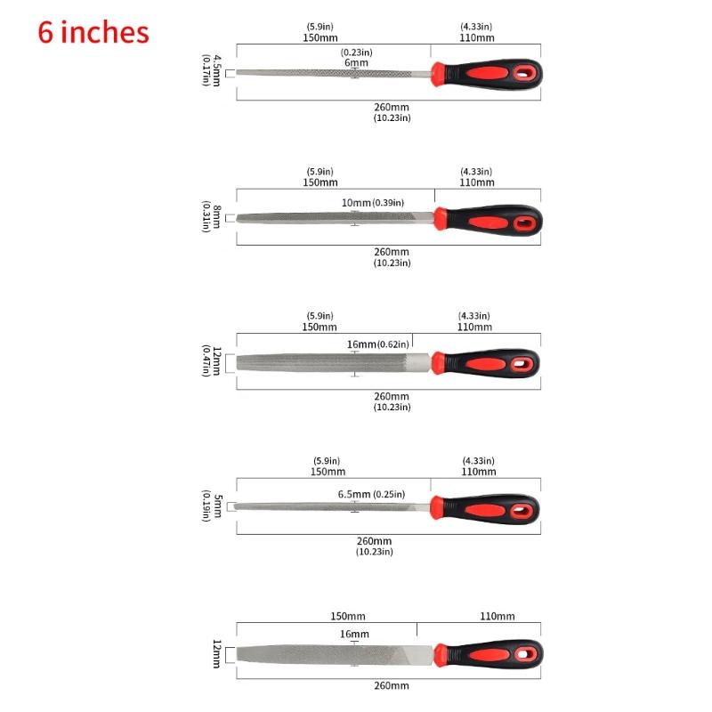 5Pcs High Hardness Steel Fine File Sharpening 6/8/10/12Inch Flat Files Grinding Straightening Polishing File Replacement