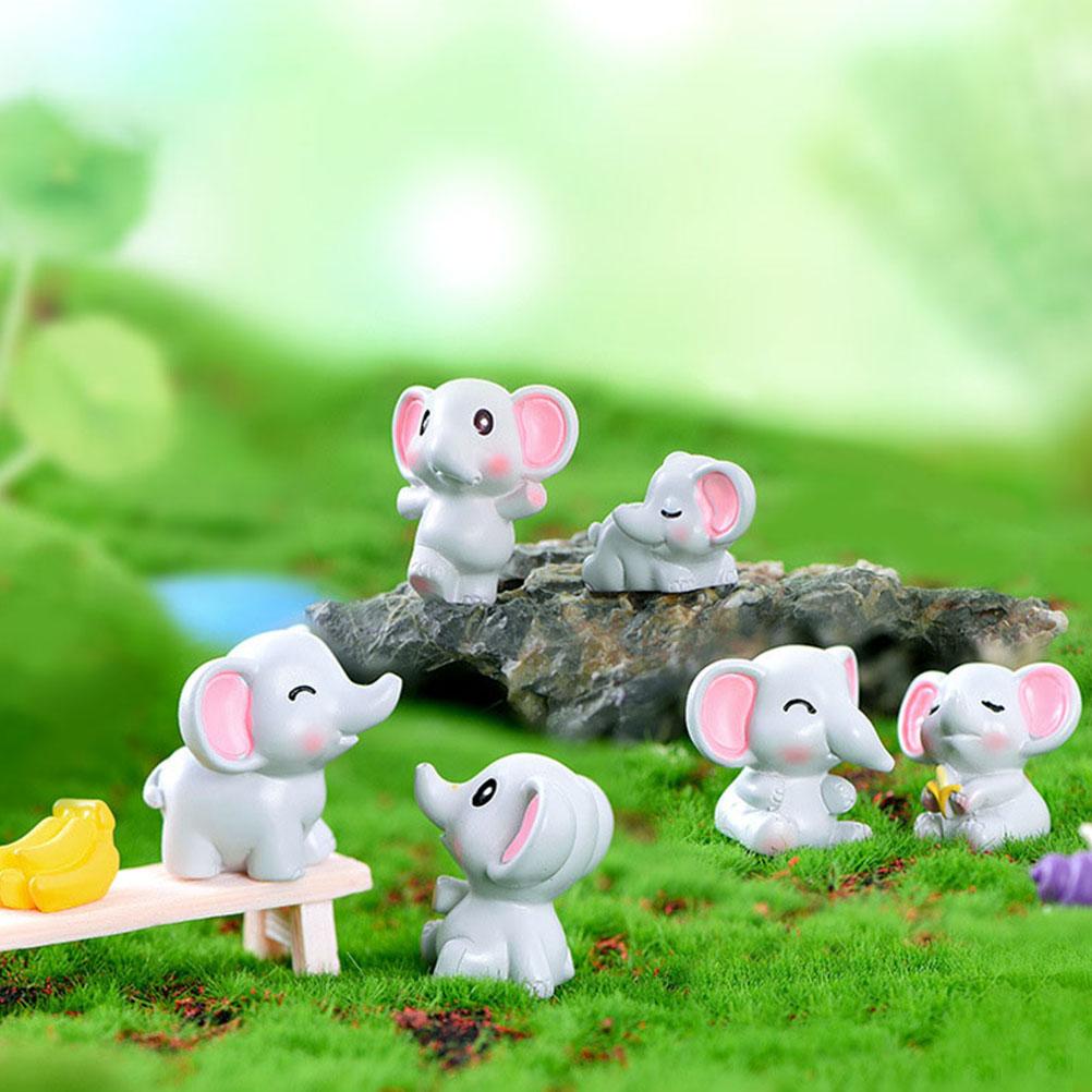 6 Pcs Elephant Ornament Mini Figures for Kids Adornment Figurine Shape Resin Lovely Small Model Miniature