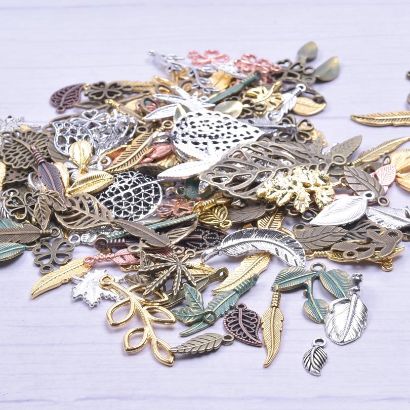 30pcs Radom Mix Plant Leaf Charms For Jewelry Making Supplies Vintage Pendant Charm Handmade Earring Necklace Retro Accessories