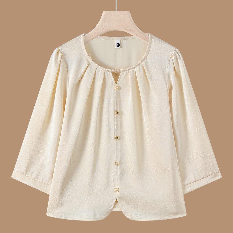 

Women s Summer Round Neck Three-Quarter Sleeve Slimming Casual Top 3XL 120-135 jin бежевий