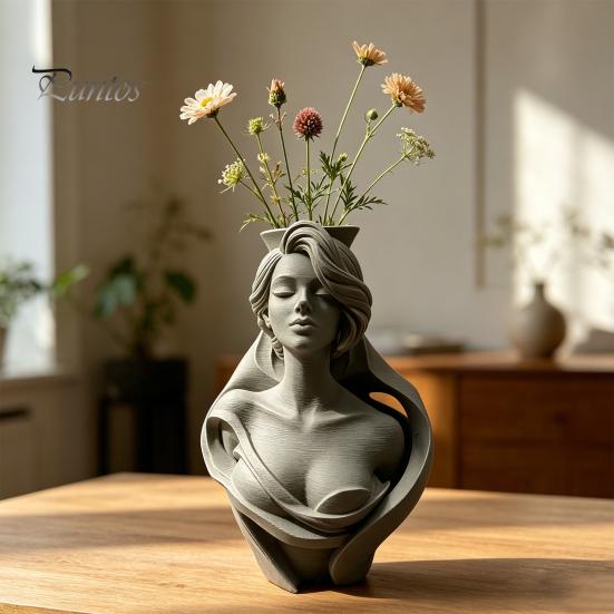 Fine Texture 3D Art Printed Human Bust Vase, Artistic Sculpture Planter for Succulents, Moisture-proof PLA Decor Matte Desktop Decor, Creative