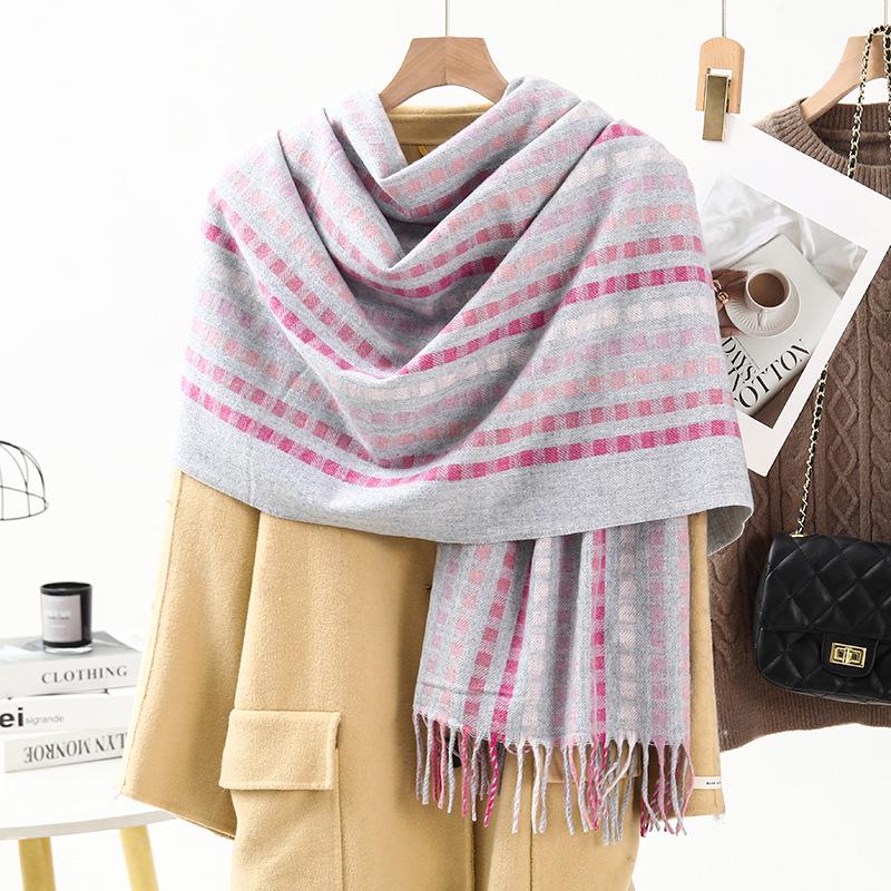 Striped Plaid Cashmere Wool Scarf - Unisex Shawl for Autumn & Winter 2026 200*66CM (Wool Scarf)