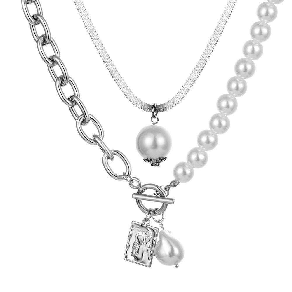 

Ретро-цепочка с змеиной цепочкой и квадратным жемчугом в стиле барокко для женщин серебряный