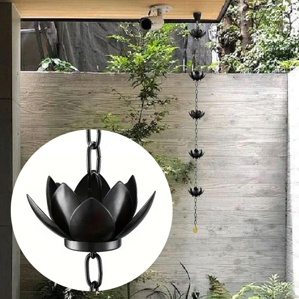 120CM Lotus Rain Chain Decorative Rain Chain Outdoor Garden Hanging Rain Catcher Cups for Gutters Outside