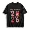 Frohes Neues Jahr 2026 Strickstil Festlicher Aufdruck Lässiges Oberteil Reines Baumwoll-T-Shirt