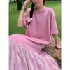 Summer Women Loose Dress Plus Size Casual Oversize Long Shirt Dress Solid Pleated Lace Short Sleeve