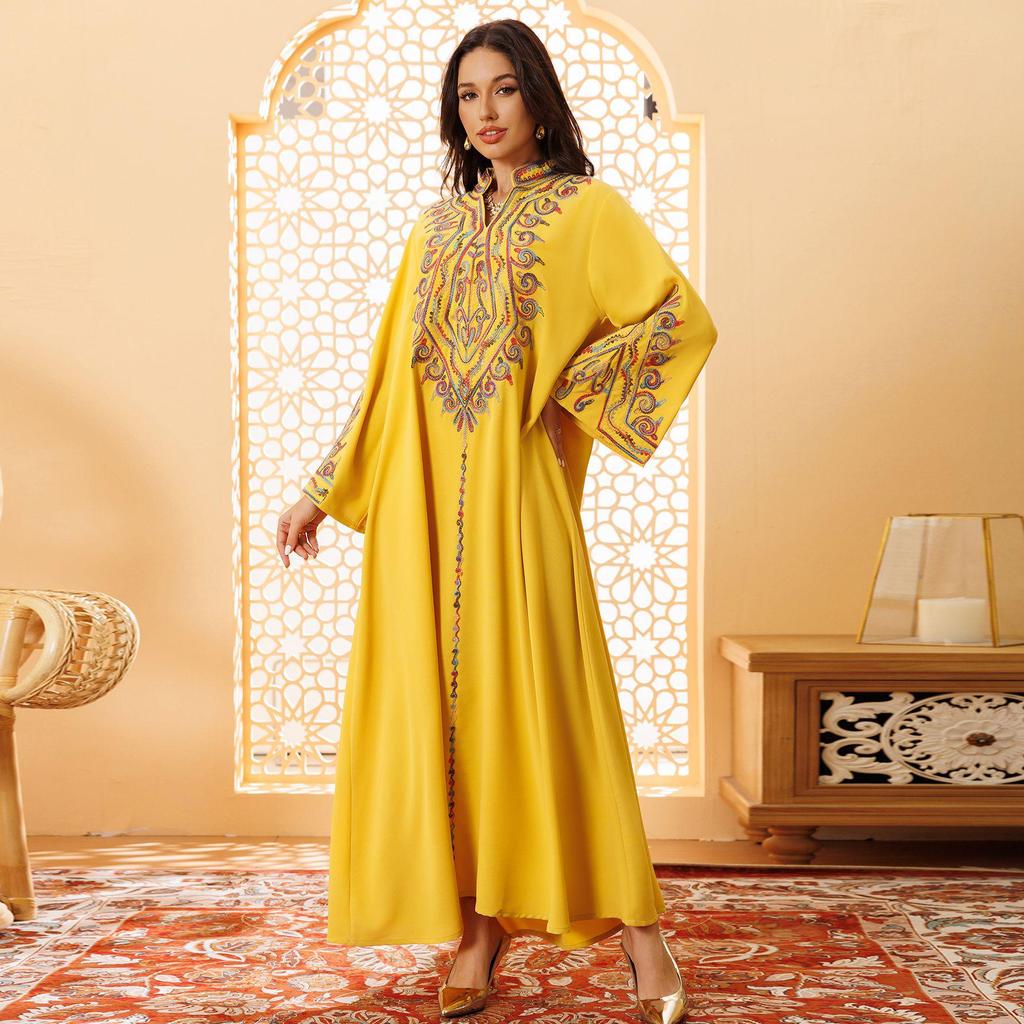 AB421 Elegant Embroidered Middle Eastern Pullover Robe - Arabic Jalabiya Dress