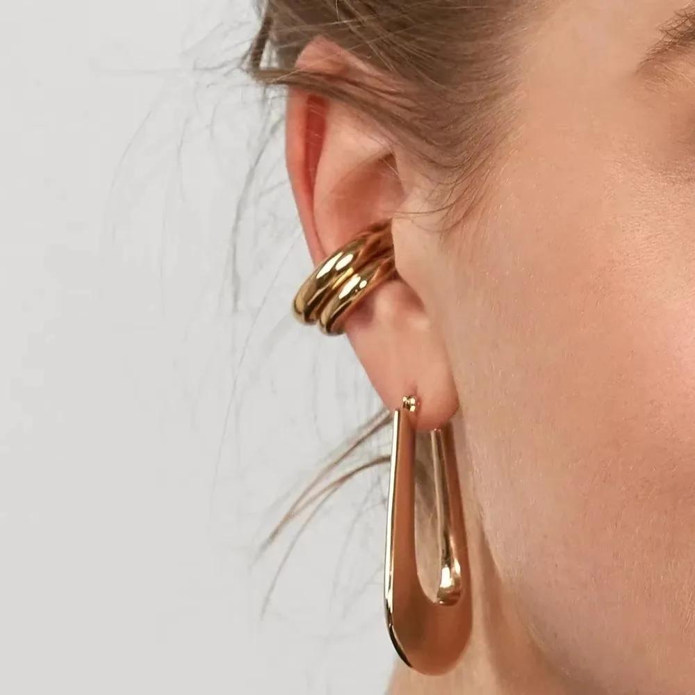 Vintage Simple Fake Piercing Metal Gold Color Ear Clips Asymmetry Round Clip Earrings for Women Fashion Heart Jewellery Gift