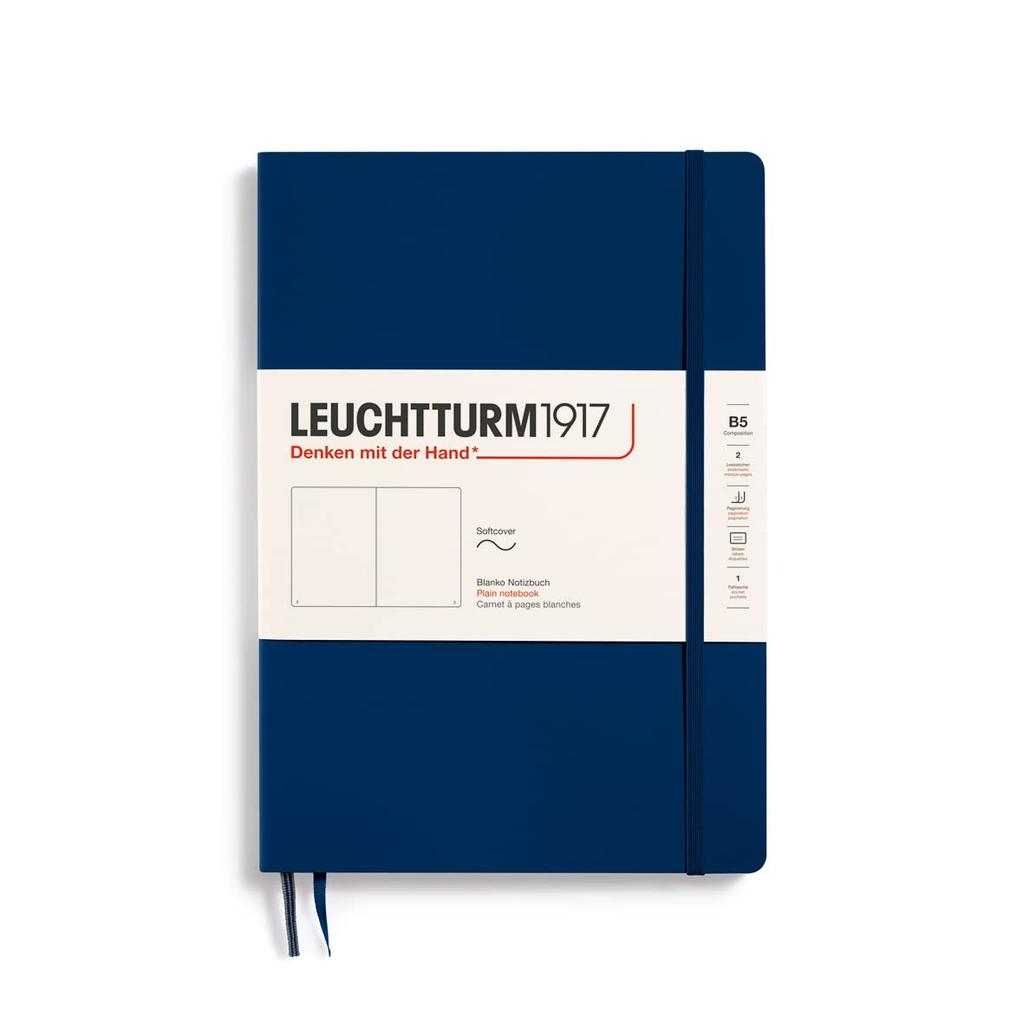 Leuchtturm Officially Imported Notebook, B5, Plain, Softcover, Navy, 349299,
