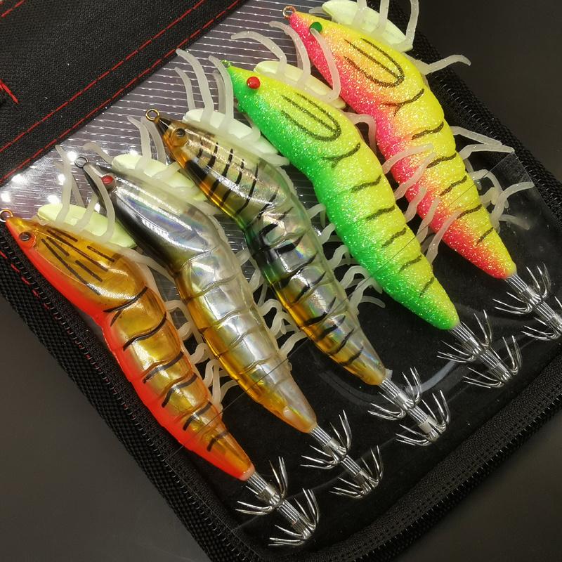 1pc/5pcs 3D Hybrid Shrimp Egl Lure  Fluorescent Squid Jigs for Freshwater and Saltwater Fishing