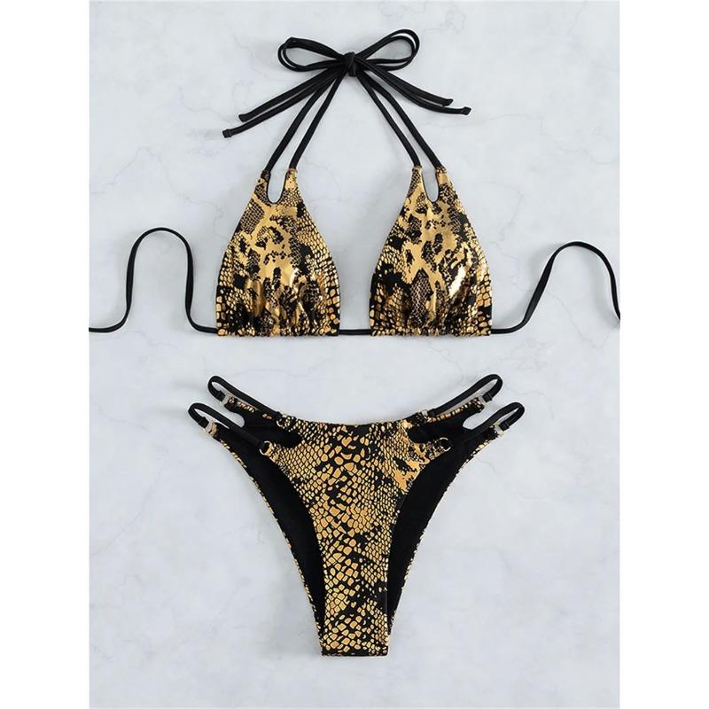 

Черный Золотой Змеиный Бикини Металлизированный Бронзовый Готический Купальник Пуш-ап Без спинки Экстремальный Стринги Купальник Женский Пляжный Купальник S
