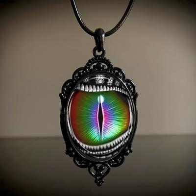 Gothic Picture Frame Pendant Necklace - Black Devil's Eye Design, a Men's Casual Fashion Gift.