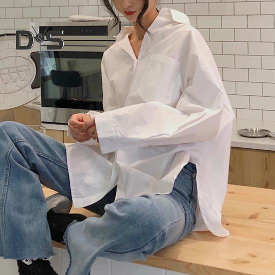 Cămașă de femeie cu rever cu mânecă lungă, cu închidere cu nasturi, cu buzunare plasate, cămașă ocazională, de culoare uni, îmbrăcăminte de lucru