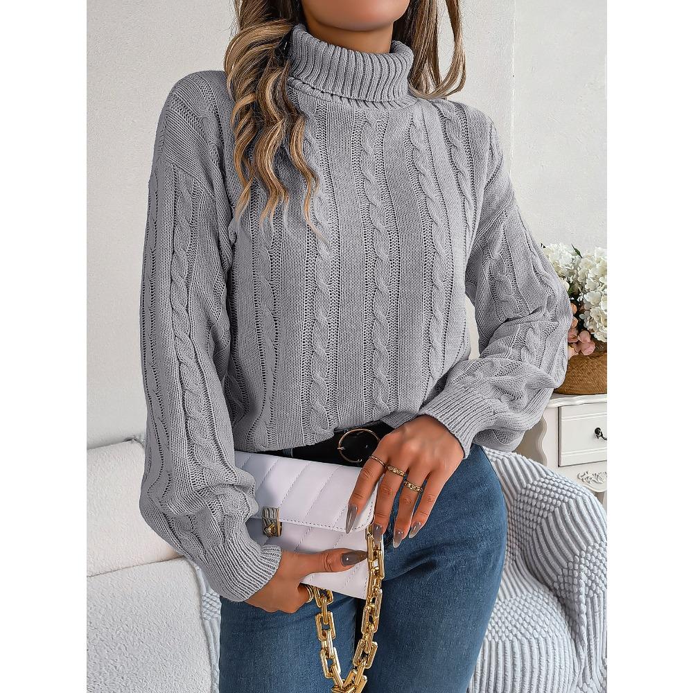 Podzimní a zimní ležérní jednobarevný rolák s dlouhým rukávem