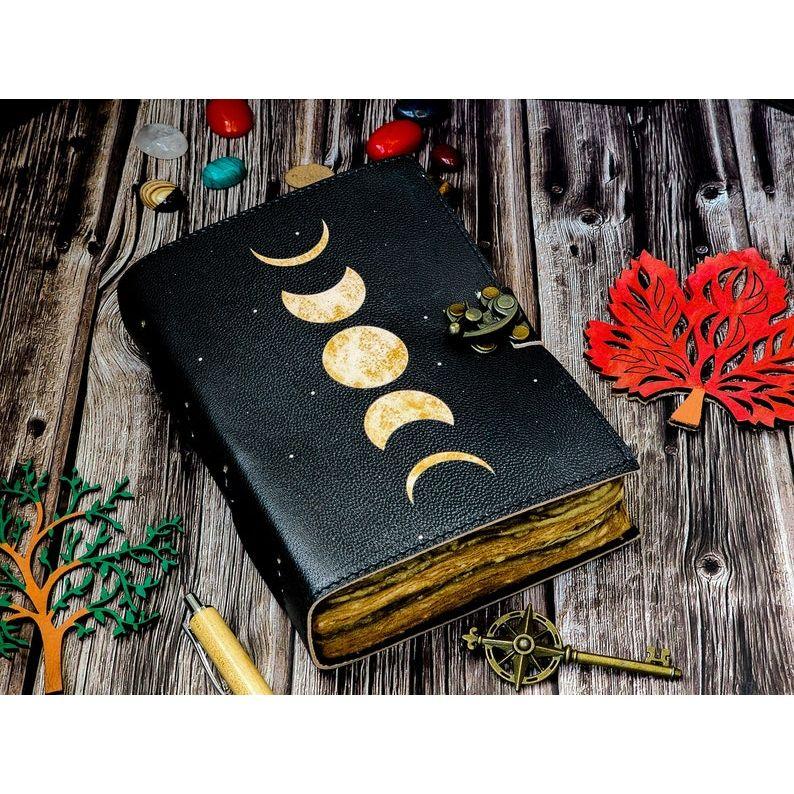 Sun and Moon Handmade Deckle Paper Journal for Men and Women7/5 Grimoire Spell Notebook for Traveling Sketchbook Poetry Book