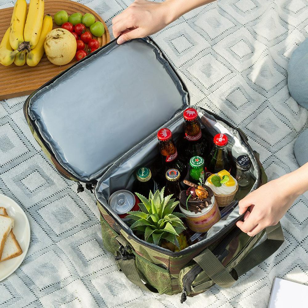 Camouflage Insulated Cooler Bag 19L Large Capacity Outdoor Picnic Tote Thermal Lunch Bag for Camping