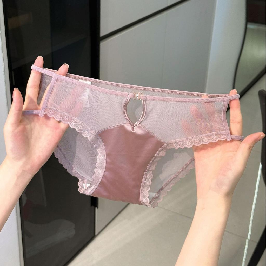 Ladies Summer Light Luxury Satin Lace Hollow Sexy Ribbon Mesh Yarn Breathable Briefs