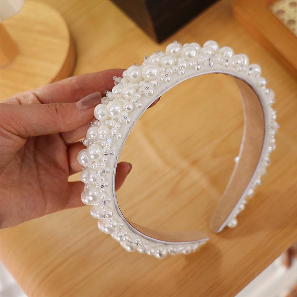 Breiter seitlicher Braut-Haarreif Barock Damen-Haarbänder Elegante Perlen-Haarbänder Hochzeit