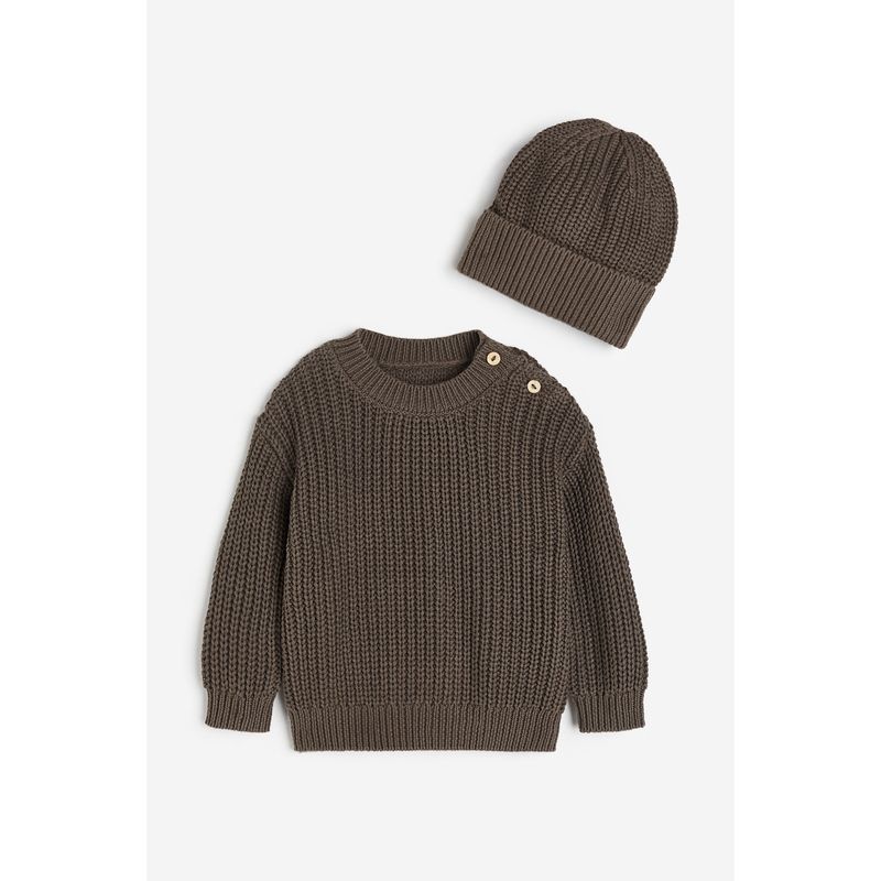 

Детская одежда HM Свитерный костюм для девочки 2 предмета Летний клетчатый Вязаная шапка Пуловер Вязаные изделия 1175026 Dark brown 90/48