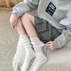 Chunky Knit Knee-High Socks: Spring/Summer Japanese Solid Color Calf-Length, JK Sweet Double-Needle Scrunch Style Long Cotton.