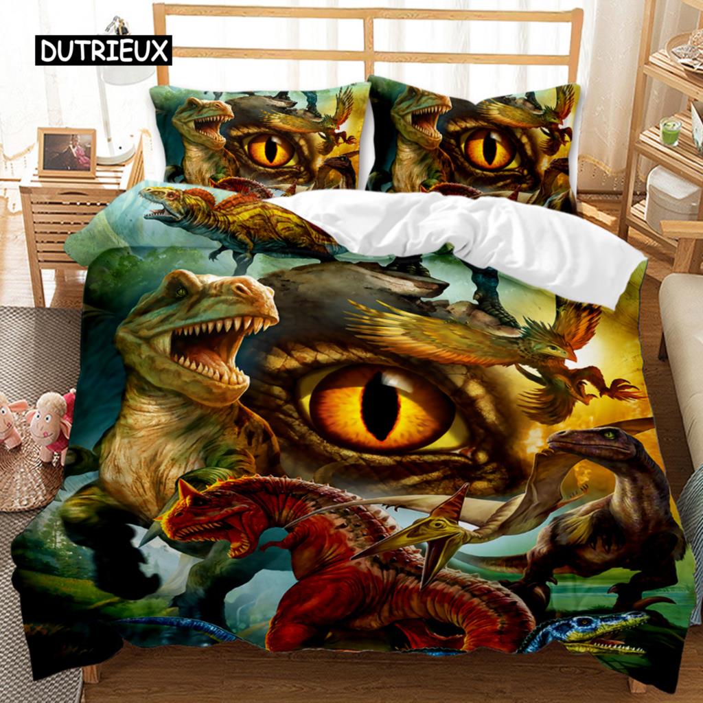 Dinosaur Duvet Cover Set Jurassic World Battle Bedding Set Unique Dinosaur Polyester Bedding for Kids Adults Queen King Size