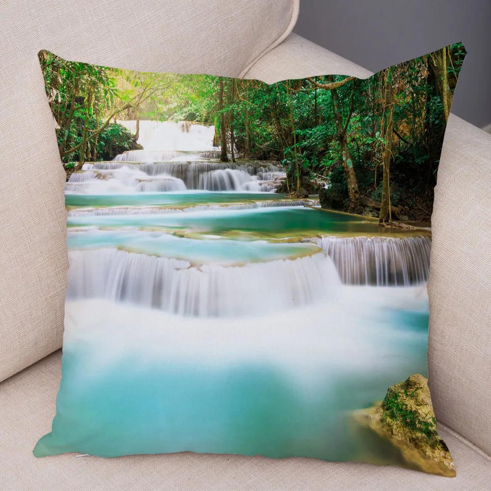 Waterfall Printed Pillow Case for Home Sofa Children Room Decor Beautiful Scenery Pillowcase Soft Plush Cushion Cover 45x45cm