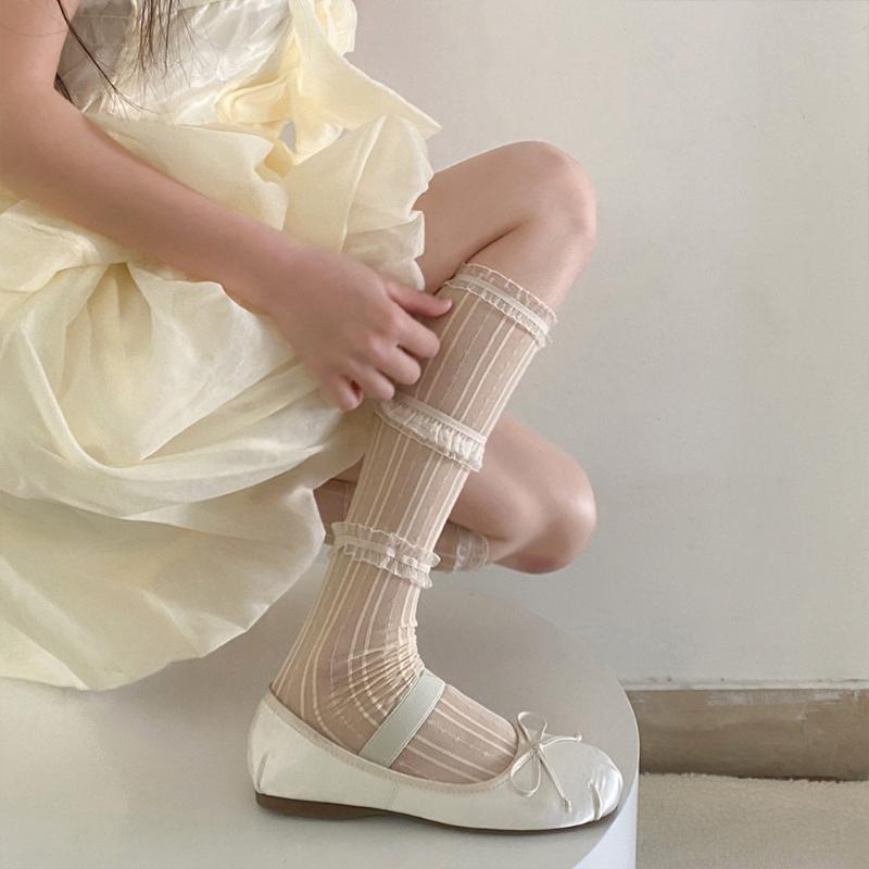 Womens Knee High Socks Girls Lace Layered Stockings Tight Socks Japanese Style Lace Socks for Skirt Shorts