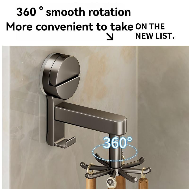 [360° Rotating Hook] Heavy-Duty Suction Cup Kitchen Organizer - No Drill Installation, 360° Rotating Hook, Space-Saving Cabinet Door or Wall Mount
