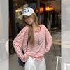 Lazy Wind Slanted Shoulder Stripes Contrasting Color Design Cool Feeling T-shirt Women's Summer Blouse Osaka Loose Top
