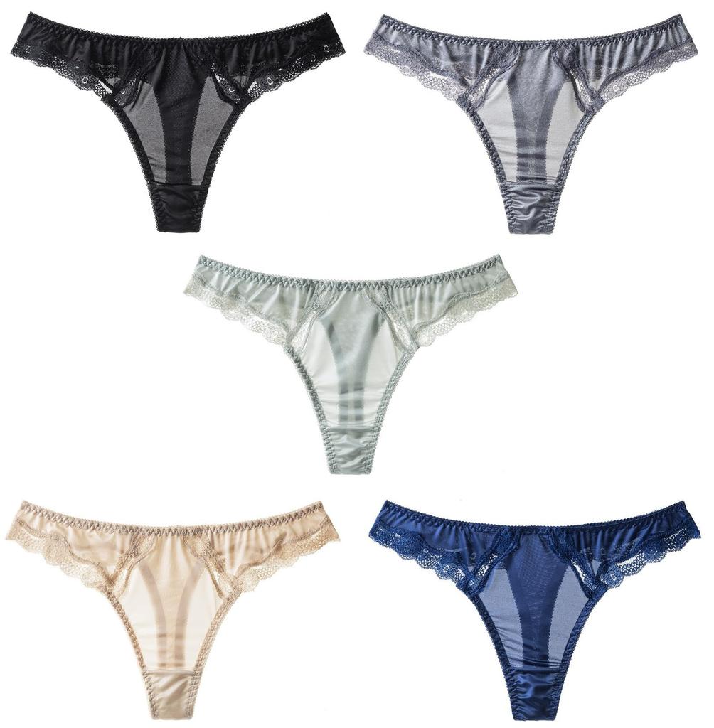 Kurop Set of Ice Silk Sexy Peach for and Fitness 5-Piece T-Back Panties, Lace, See-Through Hips, Women's Underwear, Shorts, Yoga, Sports, (L)