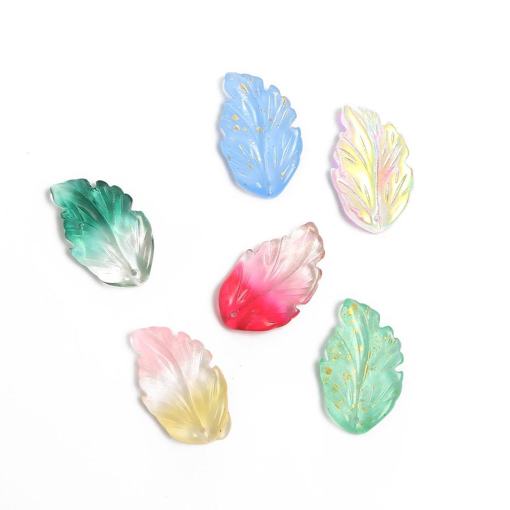 10 Stücke 17*28mm Feder Blatt Archaistic Zubehör Bunte Farbverlauf Glas Anhänger Für Schmuck Machen DIY Charme Dekorationen