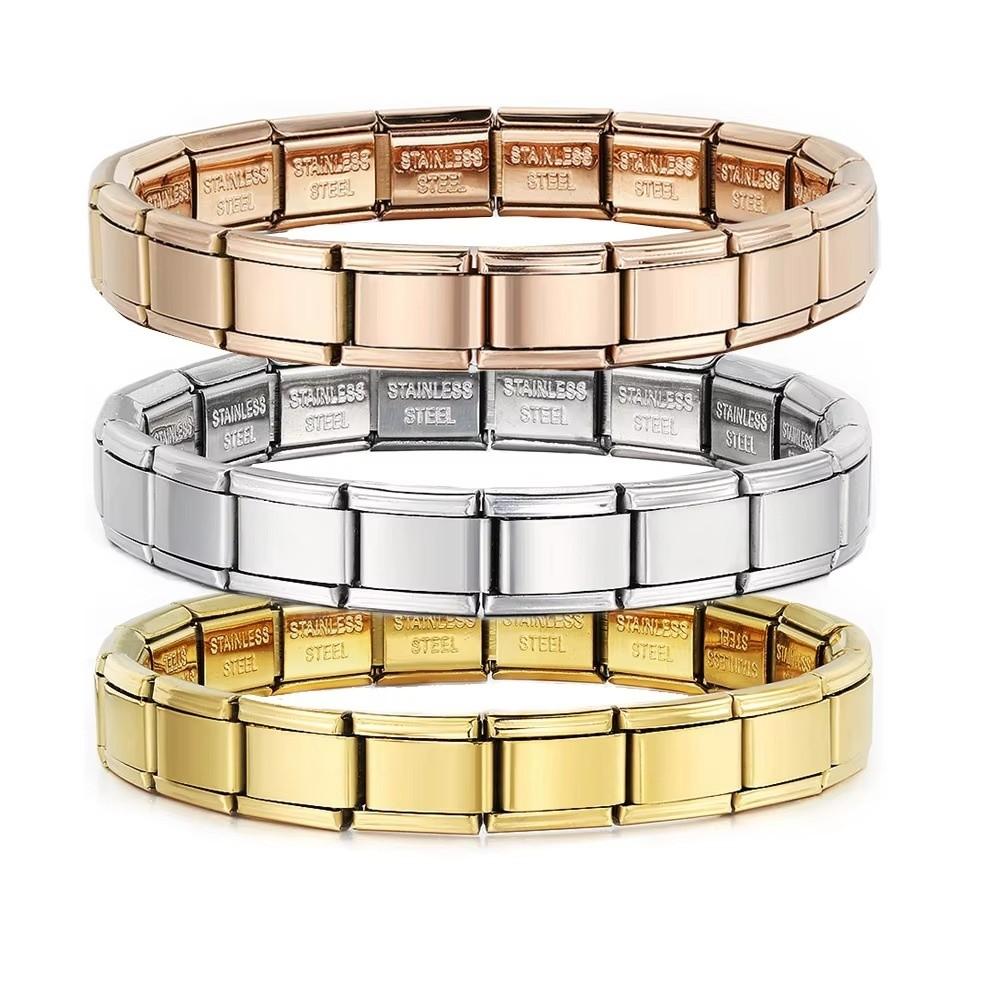 Stretchable Italian Chain Link Bracelet Square Popular Modular Stainless Steel Bracelet Jewelry Making 9mm Elastic Hand Chain