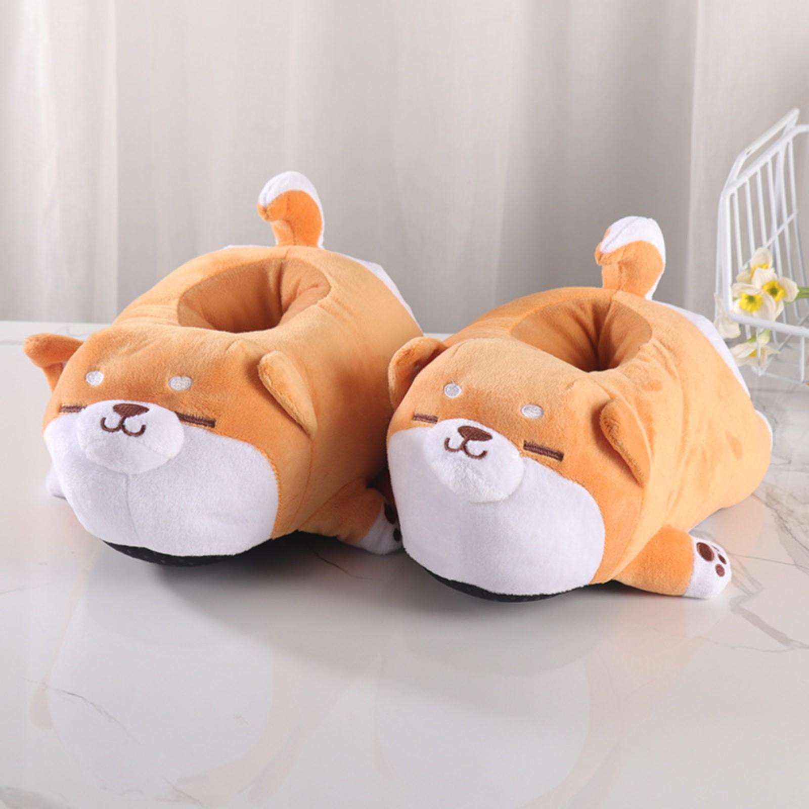 Corgi Cotton Shoes Cute Shiba Inu Flat Bottom Non- Warm Package Heel Cotton Slippers Cartoon Winter Home Slippers One Size жёлтый