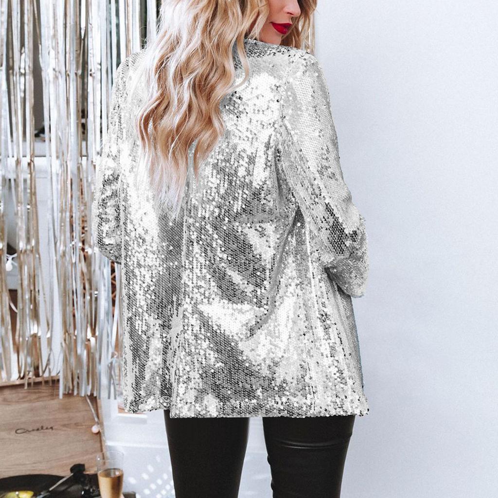 Blazer da Donna con Paillettes, Rever a Tacca e Manica a 3/4