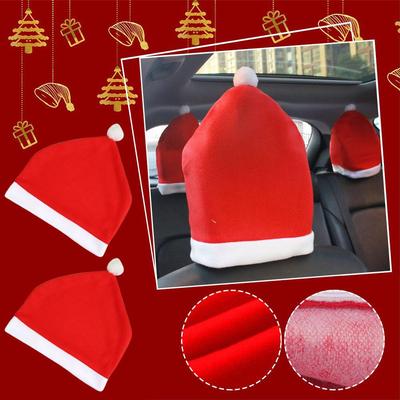 2Pcs Christmas Car Chair Cover Santa Hat Headrest Covers Ornaments Seat Protection Decorative Anti-dirty For Car Seat B5P8