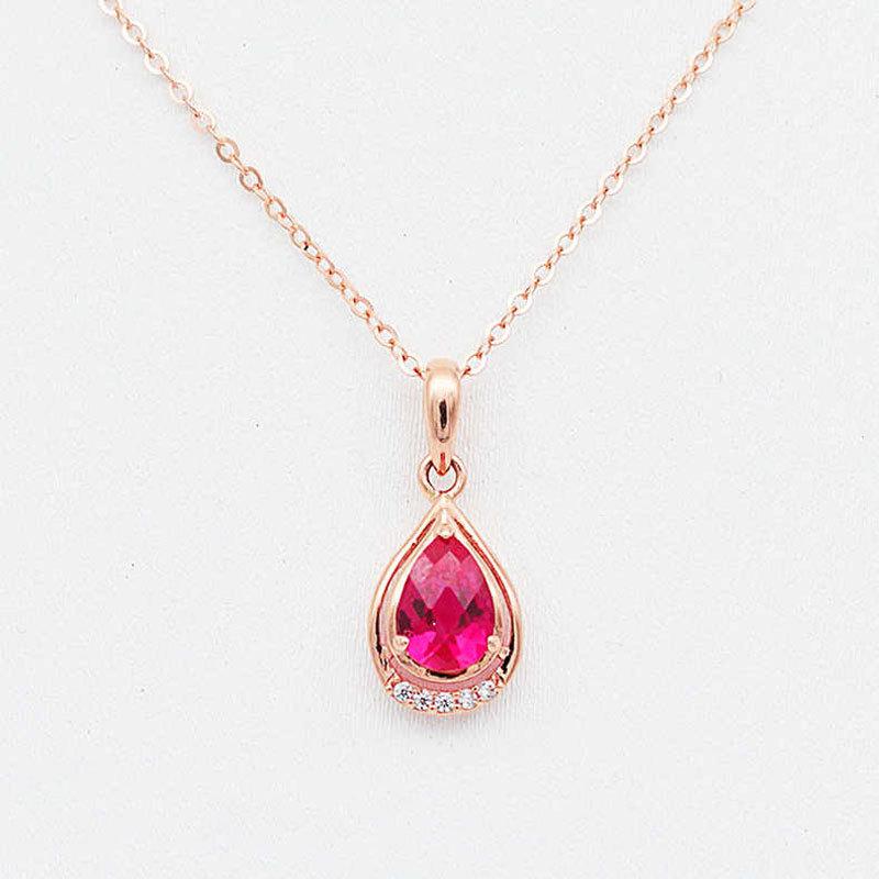 Purple Gold-Plated Rose Gold Luxury Women'S Water Drop Redstone Pendant Zircon Flash Collarbone Chain