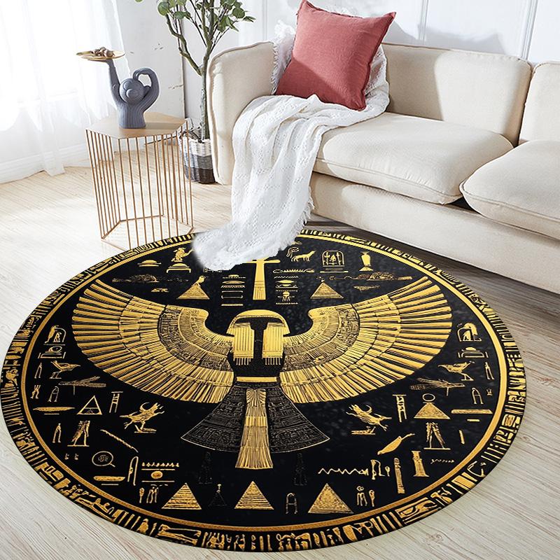 Ancient Egyptian Pattern  Round Area Rug,Carpet Rug for Living Room Bedroom Sofa Playroom Decor,Non-slip Floor Mat