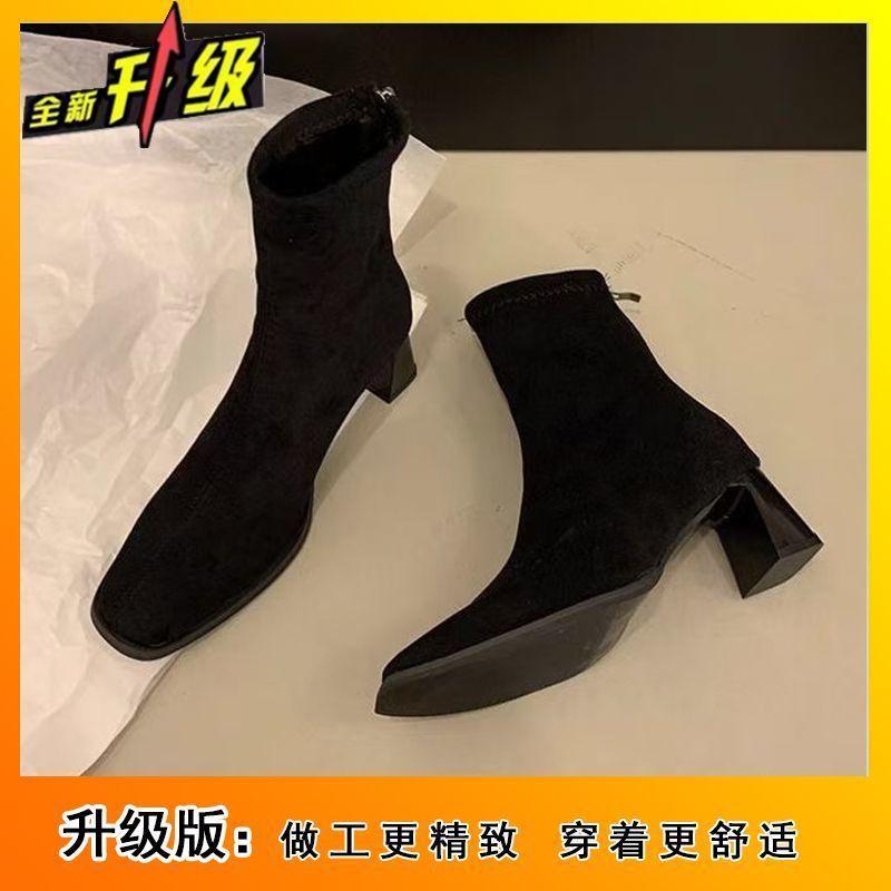 Fashion versatile and comfortable square head thick heel short boots women's 2025 autumn and winter new popular zipper casual thin boots