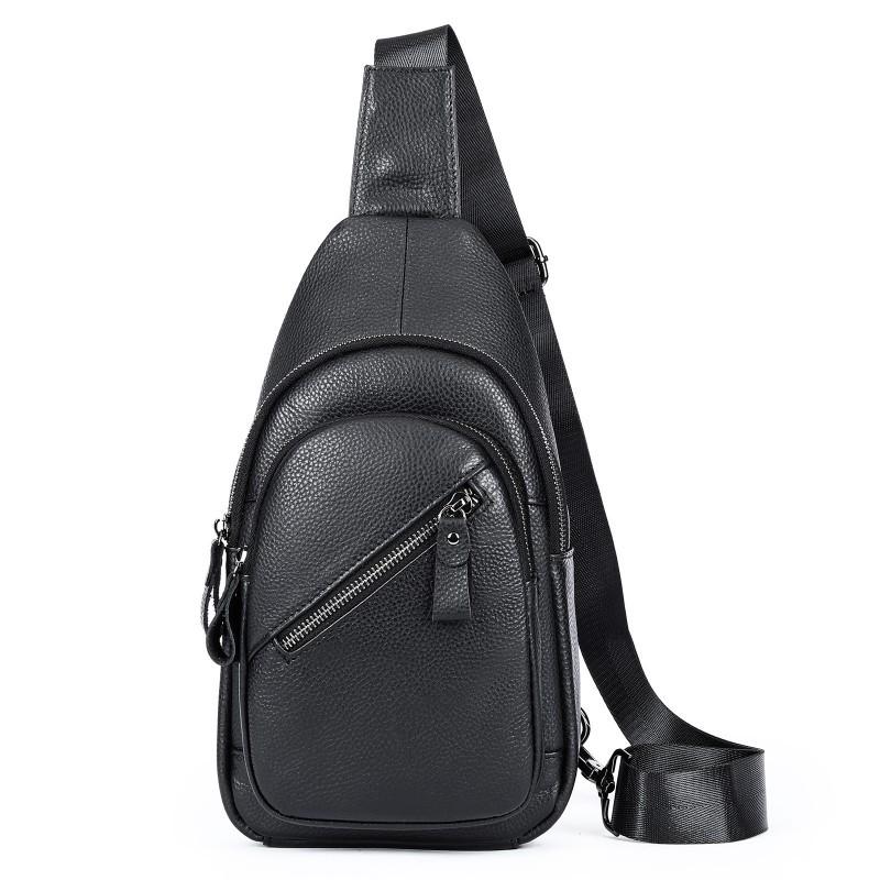 New Cowhide Crossbody Bag Men s High-end Chest Leather Outdoor Casual Trend Multifunctional Backpack Men чёрный