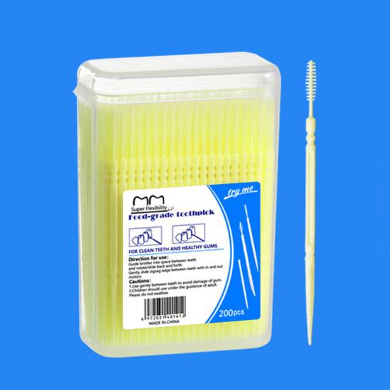 200Pcs/Box Disposable Double-End Toothpick Brush Plastic Interdental Brush Toothpick Dental Plaque Removal Flosser Teeth Cleaning Tools