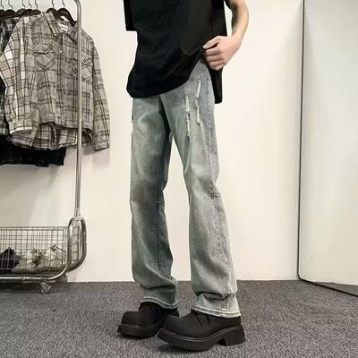 Herren-Jeans im Retro-Stil, gewaschen, Vintage, weites Bein, lockere, gerade Beinform, lässig, vielseitig, lange Hängehose