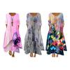 Spring Fall Dress with Pockets Vintage Flower Printing V Neck Irregular Layerd Hem Loose A-line Maxi Dress for Daily Work Party