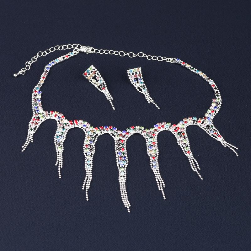 Meier Rhinestone necklace and earring set - women s statement claw chain - full diamond banquet jewelry