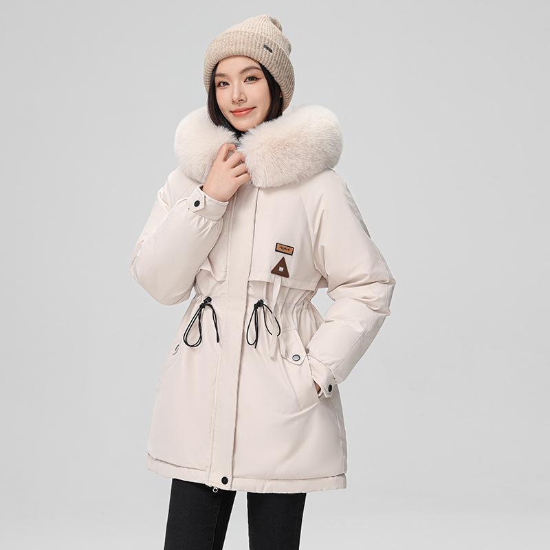 Women’s Short Hooded Cotton-Padded Parkas Winter Jacket With Big Fur Collar