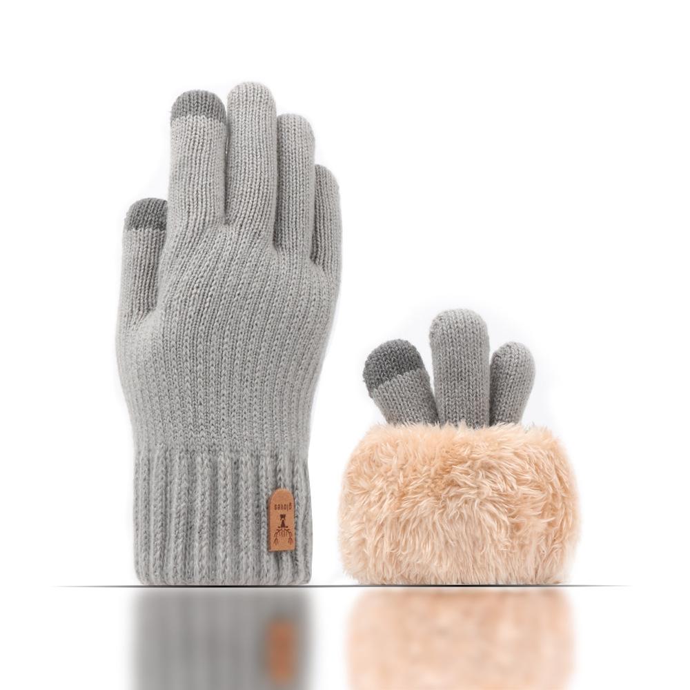 Men's double-layer knitted gloves winter wool piled thickened outdoor warm finger touch screen gloves