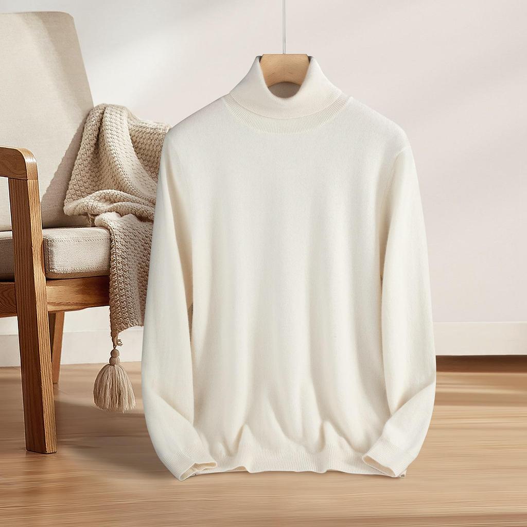 Men's 100% Pure Cashmere High-Neck Sweater - Autumn/Winter White Knit Base Layer