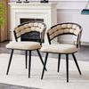 Set of 2 Beige Velvet Dining Chairs with Black Legs, Modern Upholstered Chairs as Accent for Dining Room and Kitchen